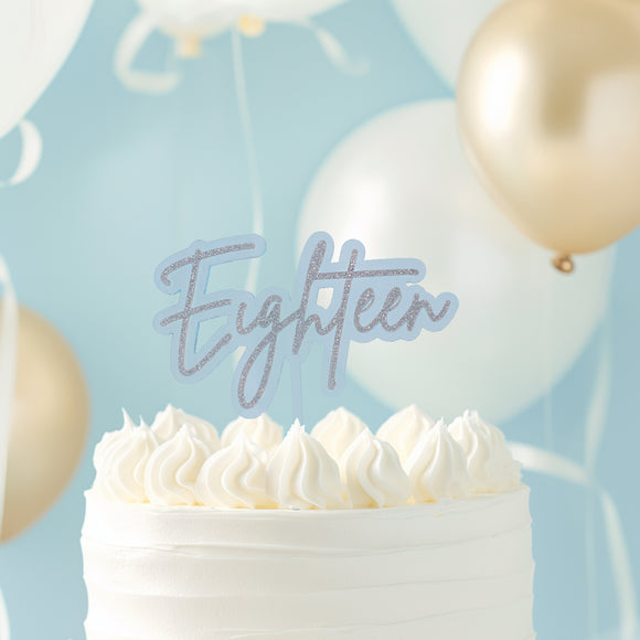 Cake & Candle Eighteen Cake Topper - Blue/Silver