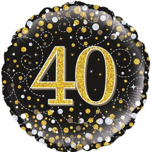 45cm Foil Balloon - 40th Sparkling Fizz Birthday Black & Gold