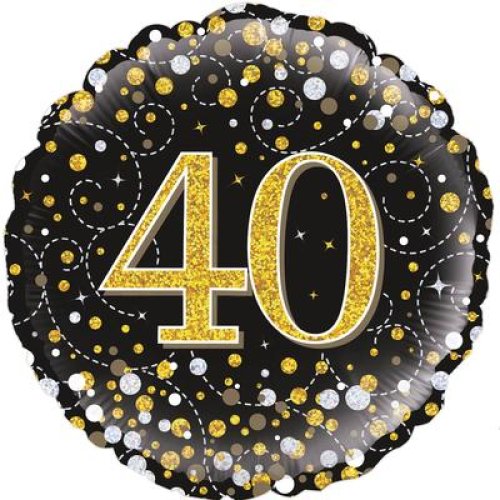 45cm Foil Balloon - 40th Sparkling Fizz Birthday Black & Gold
