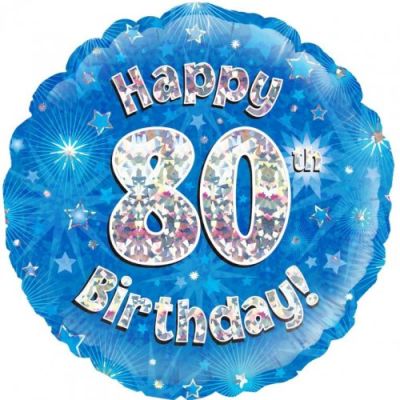 45cm Foil - Happy 80th Birthday Blue Holographic
