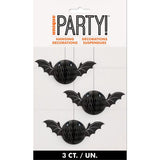 Unique Paper Hanging Honeycomb 7.5cm Black Bat 3Pk