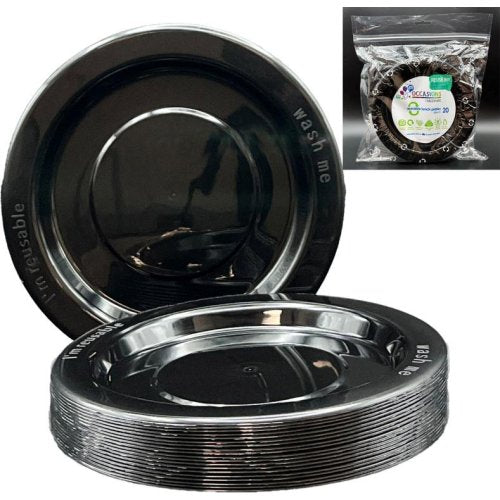 Reusable Lunch Plates Black 180mm 20Pk