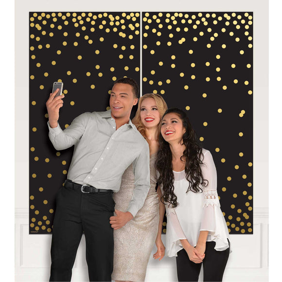 Photo Booth Plastic Selfie Scene Setter Black & Gold Confetti Dots