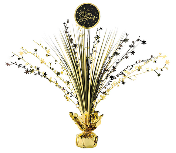 Happy Birthday Spray Centrepiece - Black & Gold
