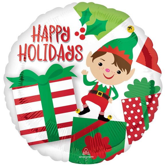 45cm Foil Balloon - Happy Holidays Adorable Elf