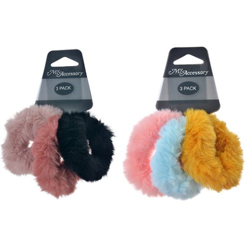 Faux Fur Scrunchies 3Pk Assorted Colours