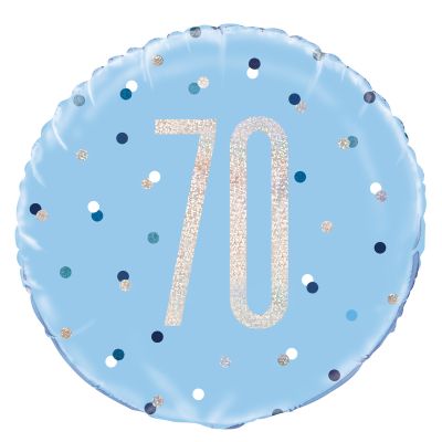 45cm Foil Balloon - 70TH BIRTHDAY BLUE DOTS