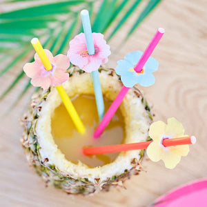 TIKI TROPICS PAPER STRAWS WITH FLOWERS