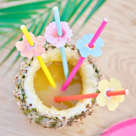 TIKI TROPICS PAPER STRAWS WITH FLOWERS