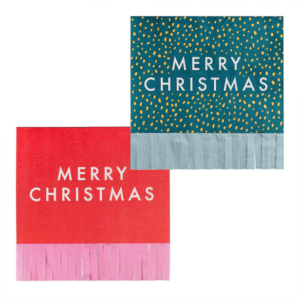 Merry & Bright Christmas Fringe Napkins