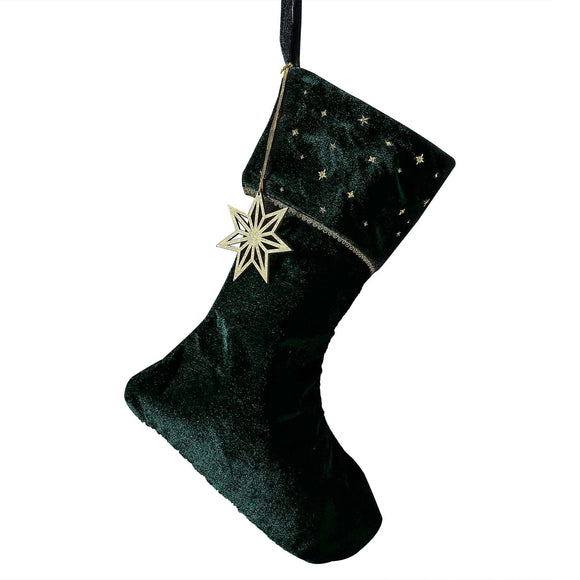 Ginger Ray Velvet Luxe Green Velvet Embroidered Stocking with Charm