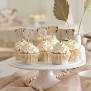 Teddy Bear Wooden Cupcake Toppers