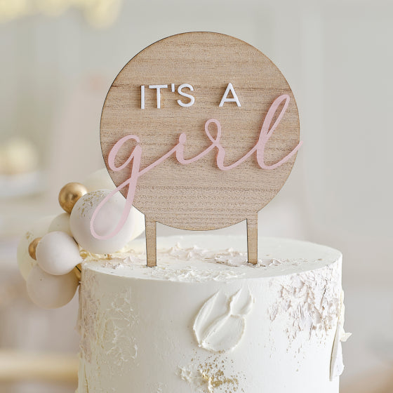 Teddy Bear It's a Girl Wooden Cake Topper