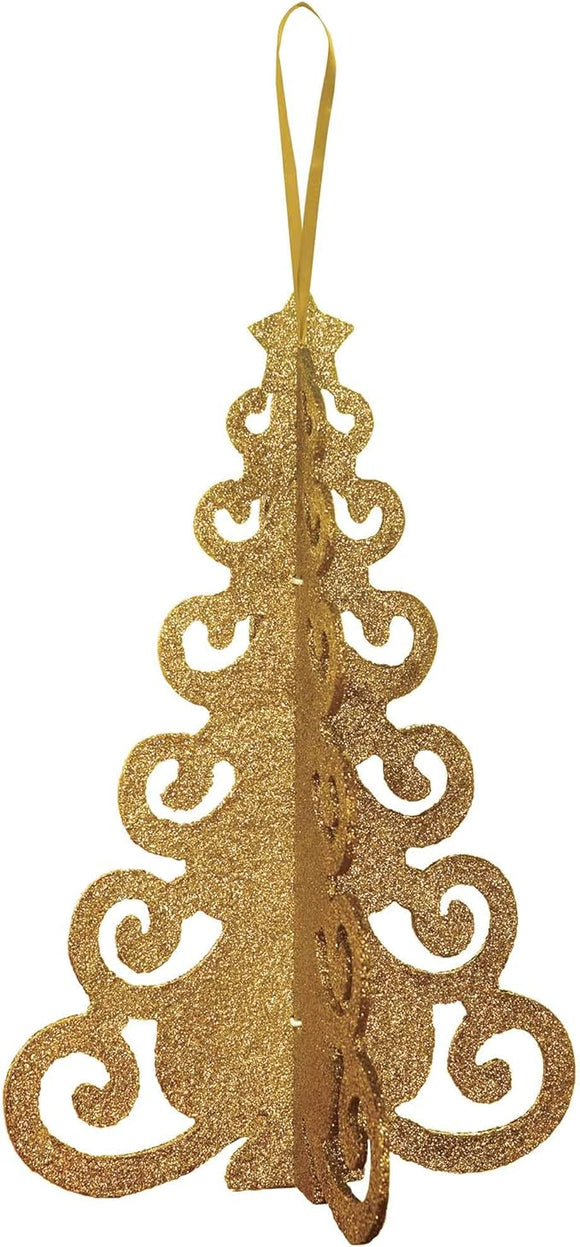 GOLD GLITTERED 3D CHRISTMAS TREE DECORATION