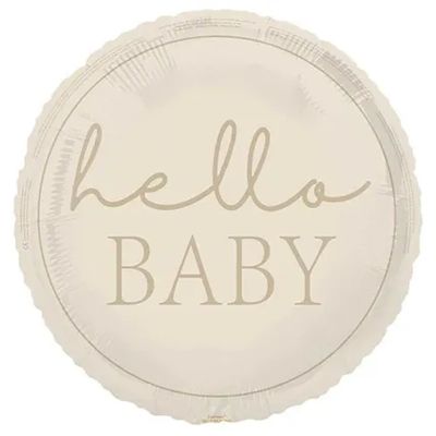 45cm Foil Balloon -  HELLO BABY BEIGE/CREAM