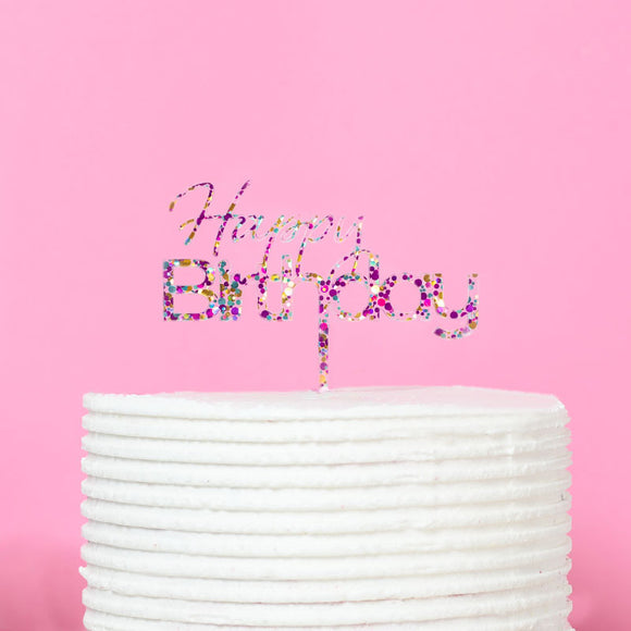 RAINBOW GLITTER HAPPY BIRTHDAY TOPPER