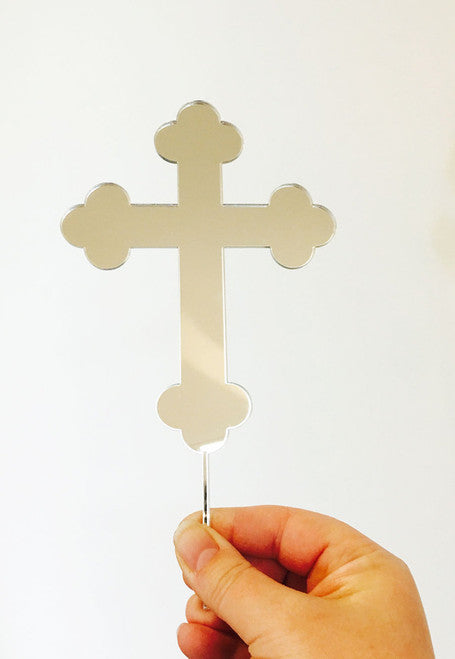 Acrylic Cake Topper - Religious Cross #1 - Mirror Gold