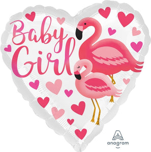 45cm Foil Balloon - BABY GIRL (FLAMINGO)