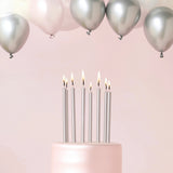 Cake & Candle 12cm Tall Cake Candles Silver 12Pk