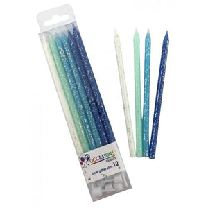 Long Birthday Candle - BLUE GLITTER SLIM