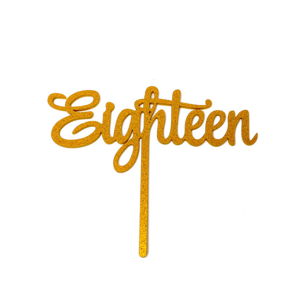 Cake Topper - Eighteen (Gold Glitter)