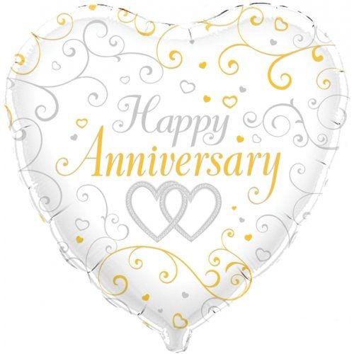 46cm Foil Balloon - HAPPY ANNIVERSARY (SILVER & GOLD)