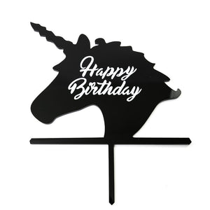 Sugar Crafty Acrylic Cake Topper Black - Happy Birthday Unicorn