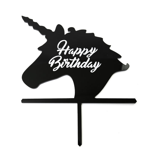 Sugar Crafty Acrylic Cake Topper Black - Happy Birthday Unicorn