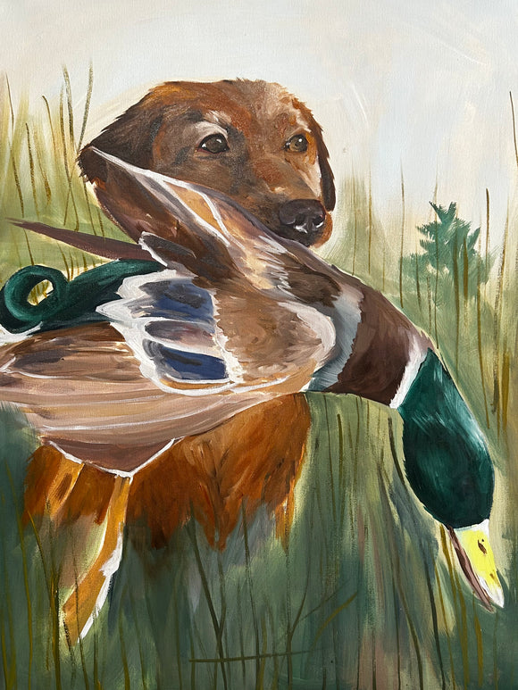 Hand Painted Dog and Drake on Canvas - Teresa Hope