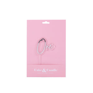 Cake & Candle One Layered Cake Topper - Silver/Clear