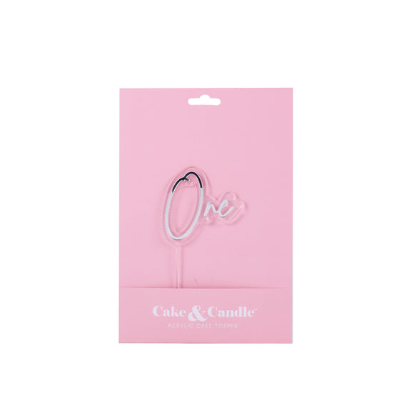 Cake & Candle One Layered Cake Topper - Silver/Clear