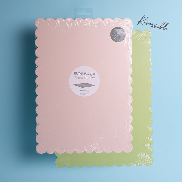 Scalloped Cake Board 10'' X 14'' - Dual Colour - Pink & Green
