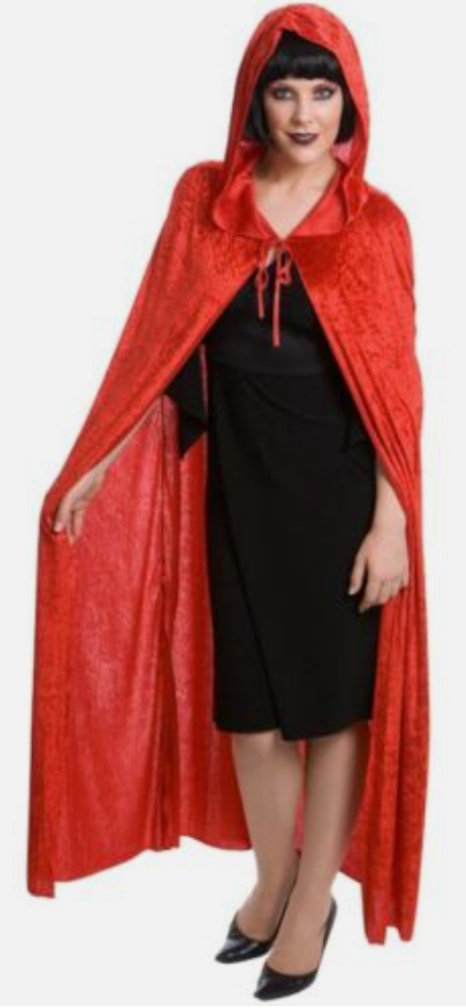 COSTUME -  UNISEX VELVET HOODED CAPE (RED)