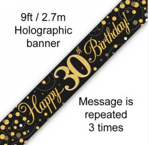 Banner - Happy 30th Birthday (BLACK & GOLD)