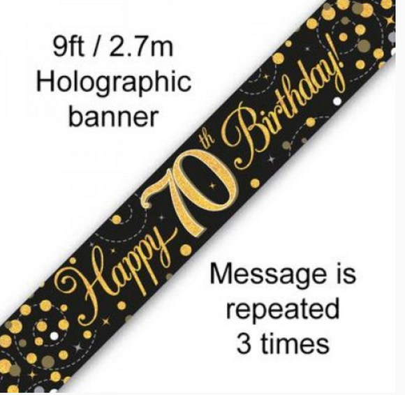 Banner - Happy 70th Birthday (BLACK & GOLD)