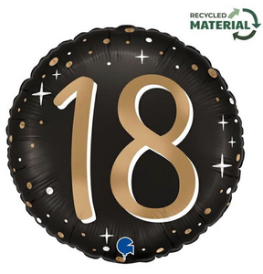 45cm Foil Balloon - 18 BLACK & GOLD