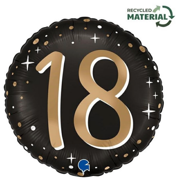 45cm Foil Balloon - 18 BLACK & GOLD