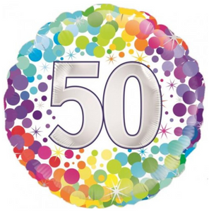 45cm Foil Balloon - 50th BIRTHDAY (RAINBOW DOTS)