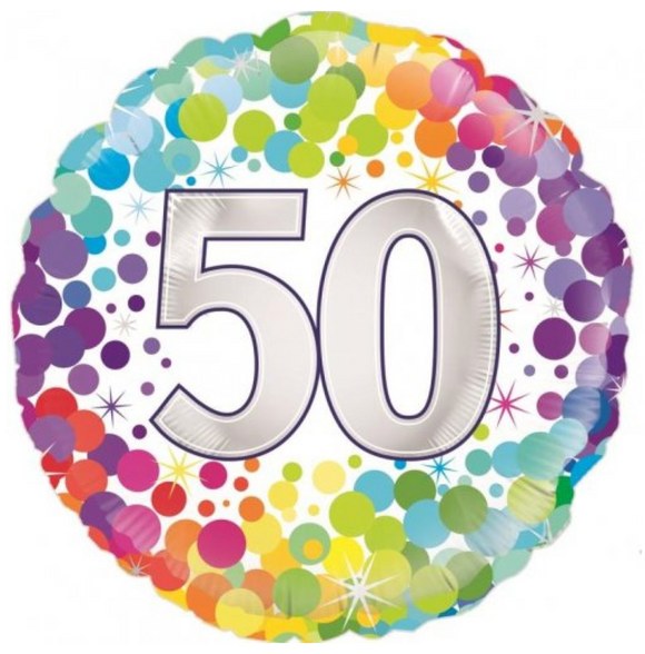 45cm Foil Balloon - 50th BIRTHDAY (RAINBOW DOTS)
