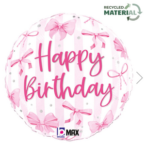 45cm Foil Balloon - Happy Birthday (PINK BOWS)