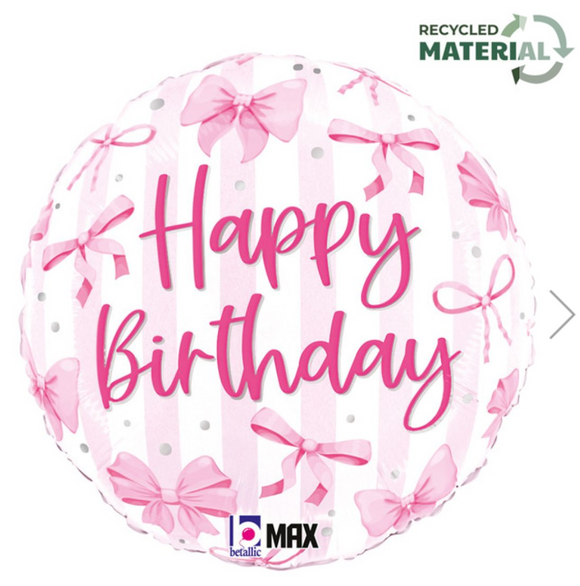 45cm Foil Balloon - Happy Birthday (PINK BOWS)