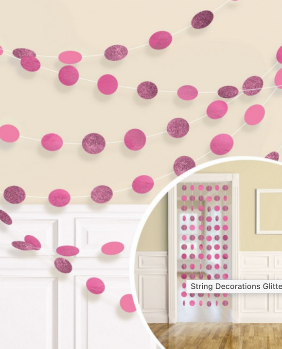 Hot Pink Glitter Dot Garland String Decorations
