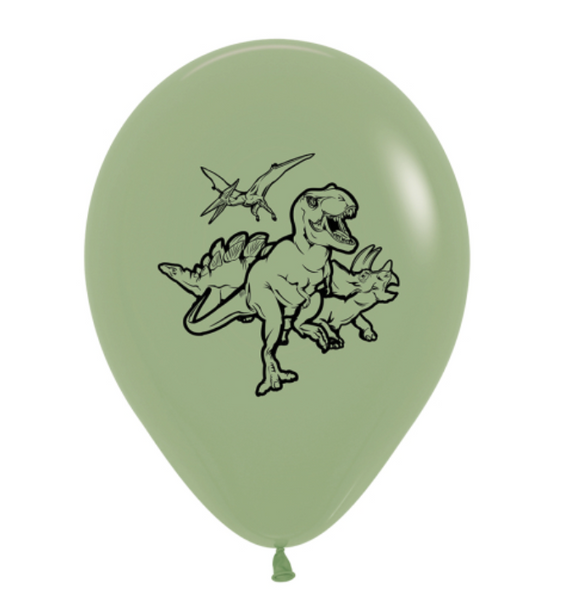 30cm Dinosaur Eucalyptus Latex Balloons - 6 Pack
