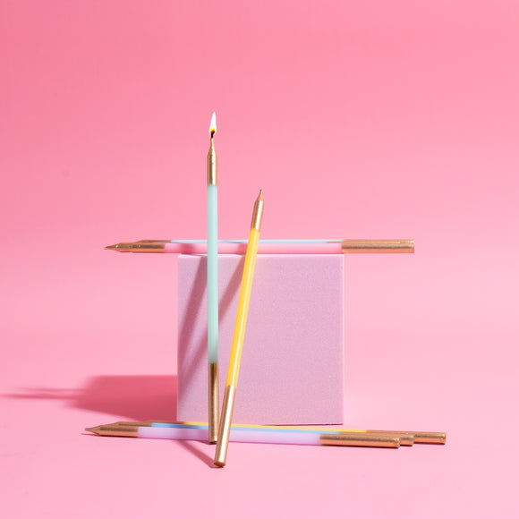 15cm Gold Double Dipped Cake Candles Pastel 12 Pack