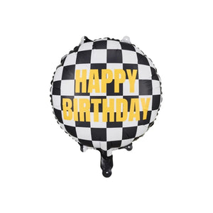 45cm Foil Balloon - CHECKERED FLAG HAPPY BIRTHDAY