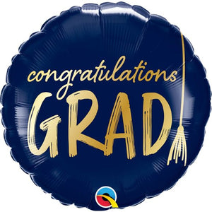 45cm Foil Balloon -  CONGRATULATIONS GRAD! (Navy/Gold)