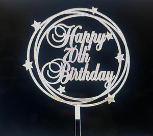 ACRYLIC CAKE TOPPER 70th - SILVER SWIRL