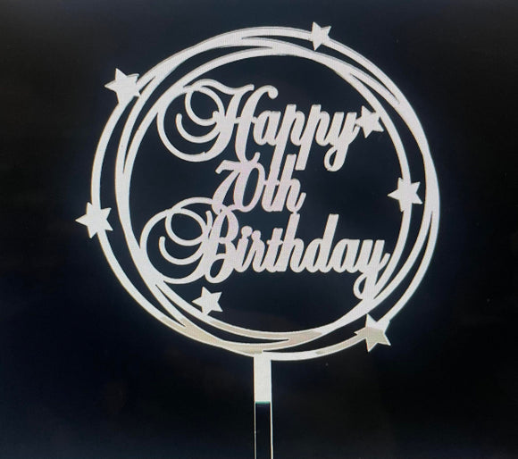 ACRYLIC CAKE TOPPER 70th - SILVER SWIRL