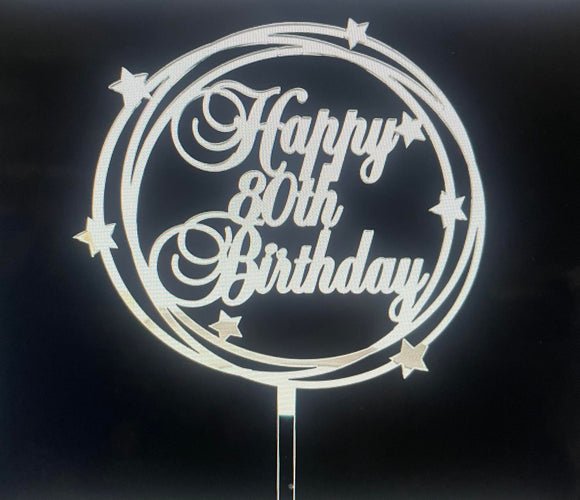 ACRYLIC CAKE TOPPER 80th - SILVER SWIRL
