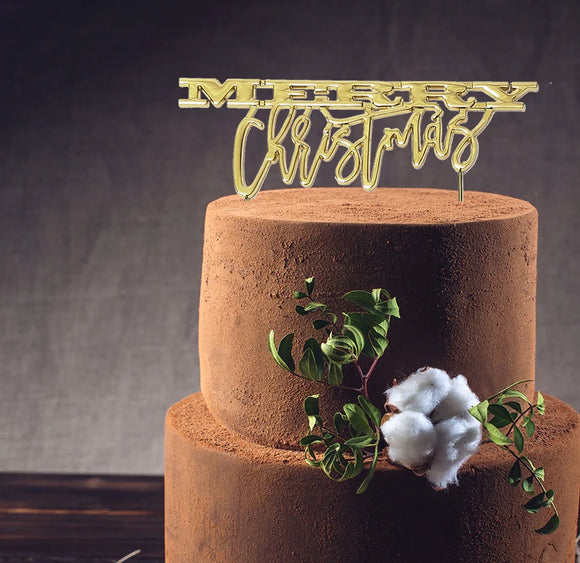 MERRY CHRISTMAS CAKE TOPPER - GOLD METAL